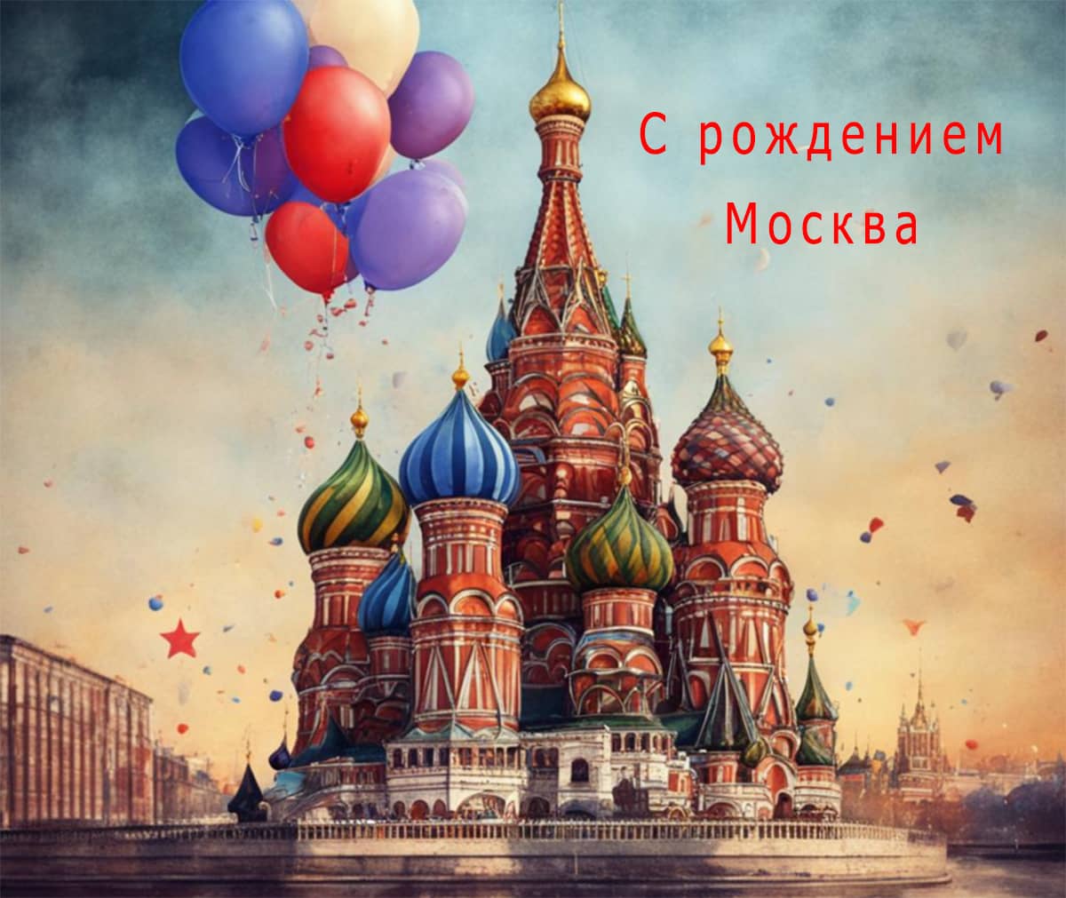 Праздничные шарики над Москвой