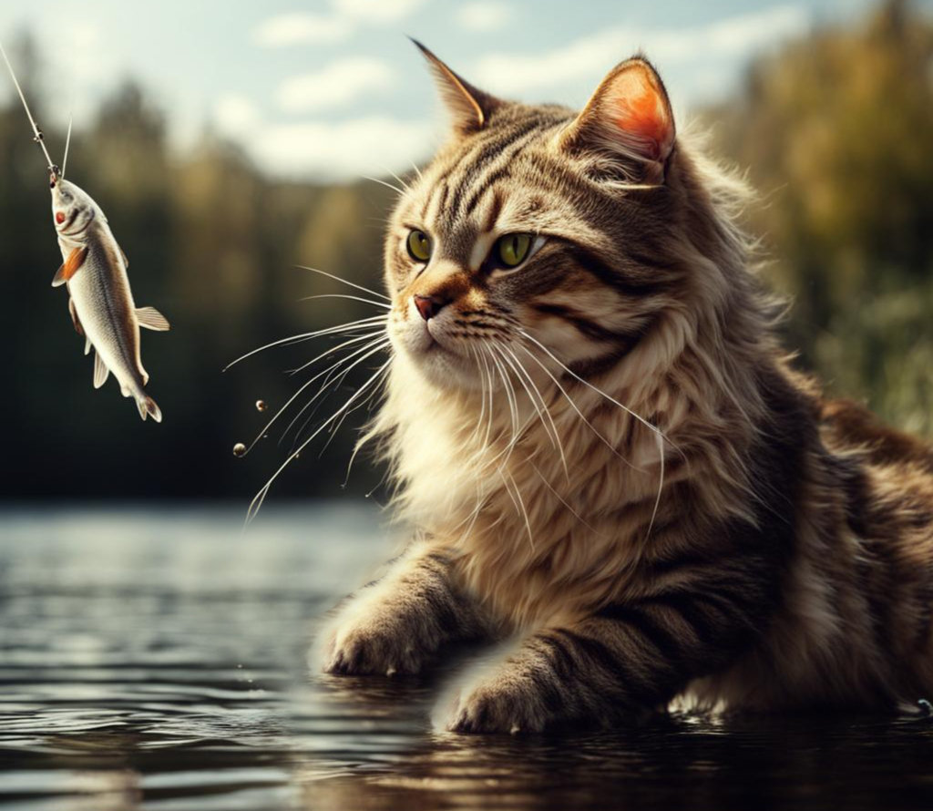 Кошка ловит рыбку 13