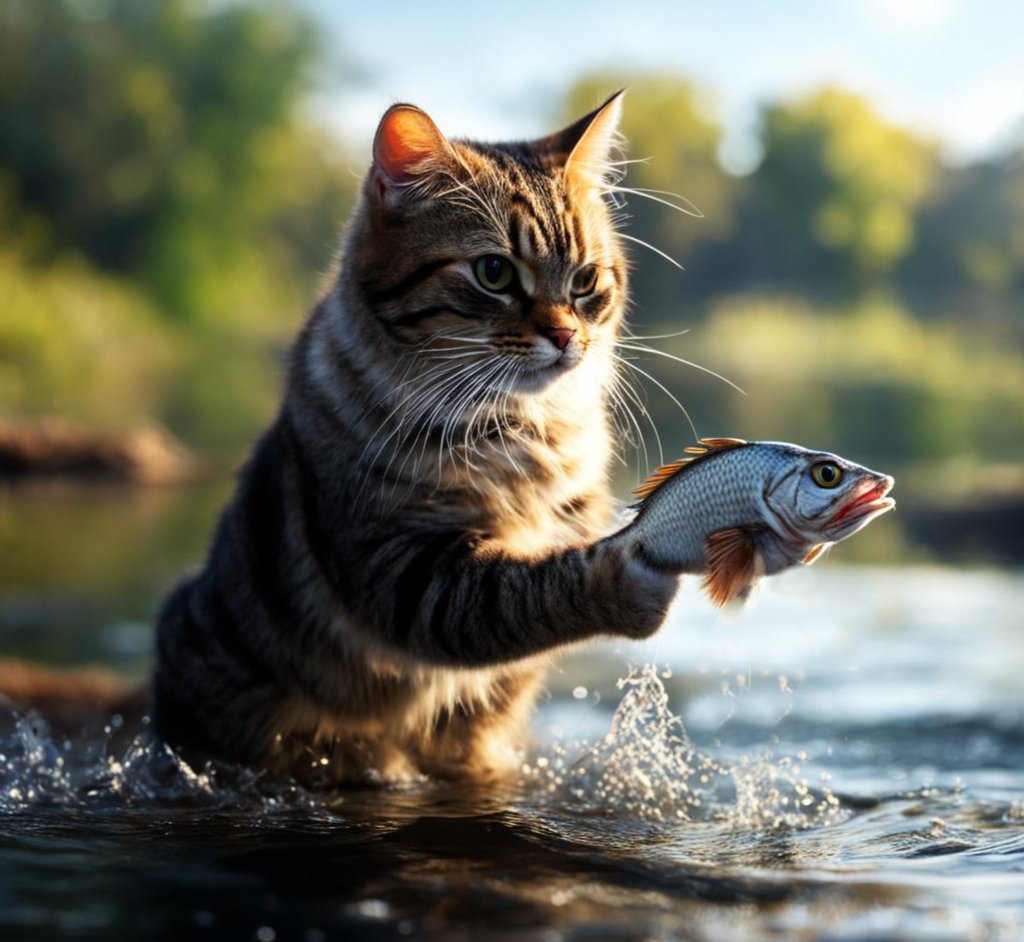 Кошка ловит рыбку 14