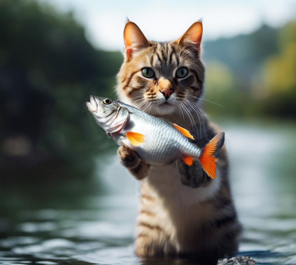 Кошка ловит рыбку 17