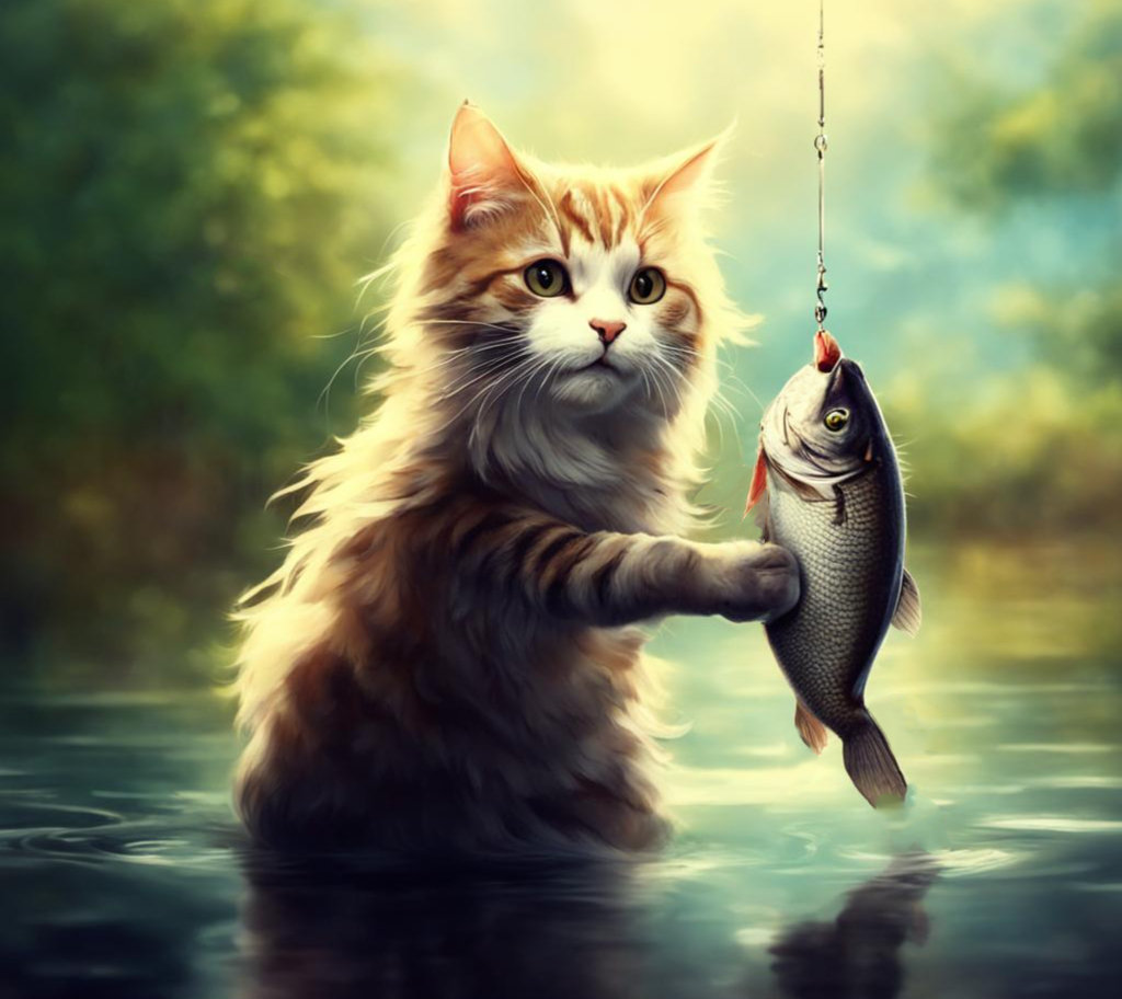 Кошка ловит рыбку 3