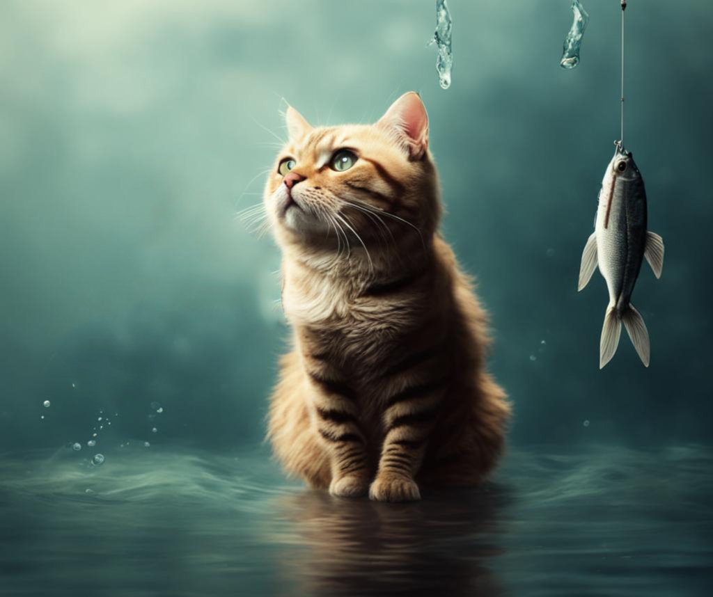 Кошка ловит рыбку 4