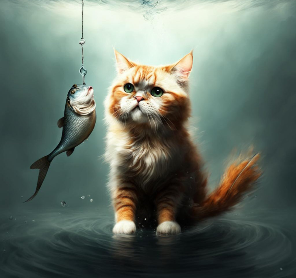 Кошка ловит рыбку 5
