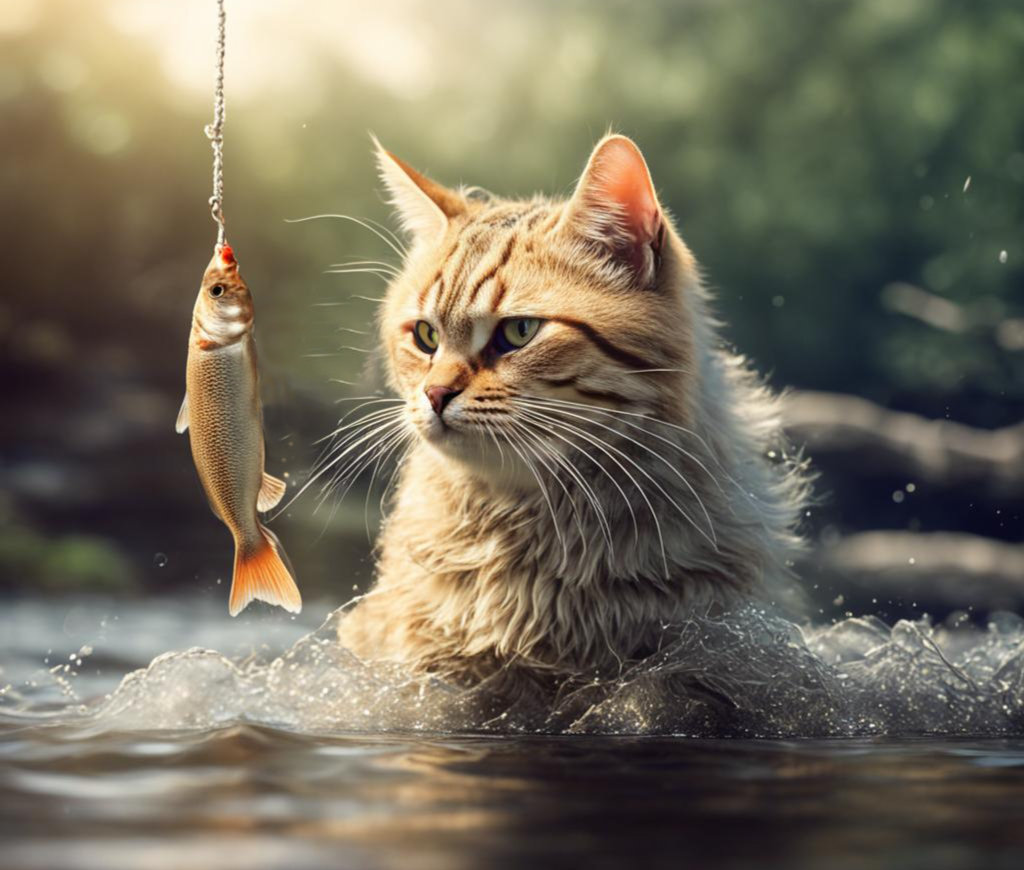 Кошка ловит рыбку 9